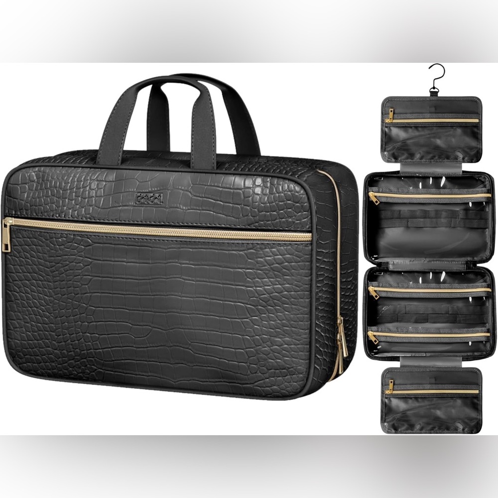 Dot & Dot Black Vegan Leather Travel Toiletry & Makeup Organizer Bag NWT - Picture 8 of 10